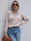 Cozy Autumn/Winter Loose Gray Rose Pattern Sweater for Women