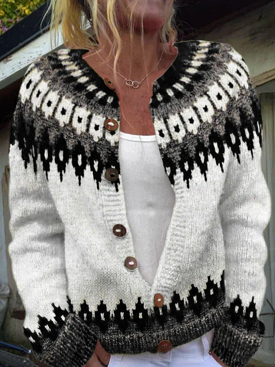 Stylish Warm Totem Cardigan Sweater for Women - Long Sleeve Polyester Winter Essential