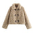 Women's Dark Khaki Polo Collar Fleece Jacket - Long Sleeve Outerwear