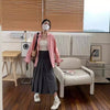 Stylish American Retro Contrast Sun Protection Shirt in Vibrant Pink - Loose Fit Cardigan style with Classic Buttons.