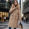 Women's Long Overknee Parka with Fur Collar, Cotton Fill - Warm Winter Jacket, Women's Parka - Black, Khaki, Brown - Plus Size Avail.