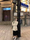 Elegant Jane Graceful Mid-Length Coat with Stand Collar in Cotton Blend for Casual and Formal Wear