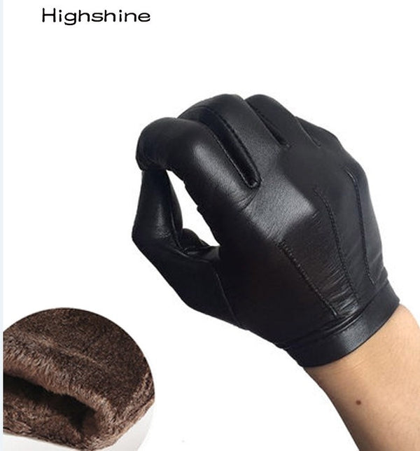 Luxury Men's Fleece-Lined Sheepskin Gloves for Autumn & Winter