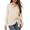 Elegant Lace-up Long Sleeve Shirt for Waist Trimming in Pink - Women's Fashion - Milk Silk Fabric - Commute and Workwear Top