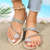 Elegant Rhinestone Heart Flip-flops, Silver - Women's lightweight sandals with stylish embellishments, slip-resistant design.