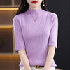 Fashionable Half-Sleeve Turtleneck Women's Sweater for Spring, Pink, Mustard Yellow, Purple, M-L Sizes, Polyester Blend, Versatile Style