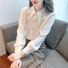 Chic Western Chiffon Top with Fashion Chain Patchwork in Pure White - Peacock Ceremony Design - Long Sleeve Statement Top.