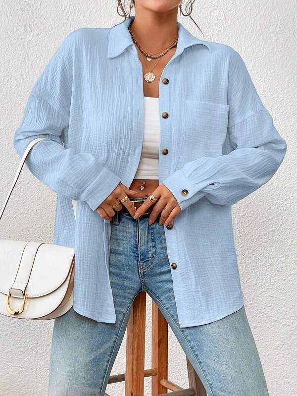 Women's Cotton Autumn Blouse - Drop Shoulder Design in Multiple Colors - Sizes S to XXL - Casual and Comfortable Fashion Statement