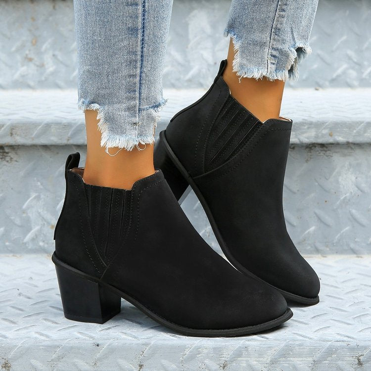 European And American Plus Size Pointed Chunky Heel Martin Boots Women