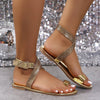 Women's Gold Leather Flat Sandals, Comfortable & Stylish for All-Day Wear - Sizes 36-43