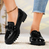 Mid-Heel Retro Loafers in Patent Leather with Tassel, Black, Trendy Comfortable Style