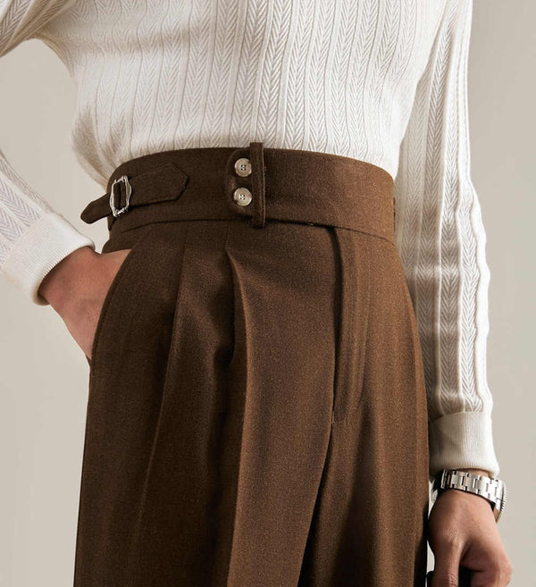 Chic Paris Buckle Suit Trousers in Imitation Wool Fabric - Adjustable Business Fit