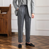 Men's Wool Casual Pants with Elastic Waist and Lace-up Detail, Straight-cut for Men's Style.