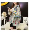 Luxurious Floral Print Velvet-Lined Women's Hoodie - Black Gray White - Plus Size - Premium Polyester Comfort