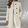 Chic European & American Slim-Fit Elegant Woolen Coat in Creamy-White - Classy Winter Fashion with Medium Thickness & Slim Fit