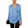 Elegant Lace-up Long Sleeve Shirt in Milk Silk for a Stylish Look