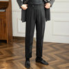 Vintage High-Waisted Striped Wool Pants – Napoli Style, Gray-Black Stripe Pattern, Straight-Leg Silhouette