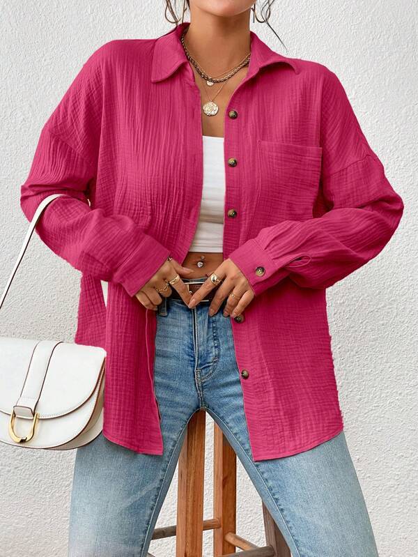 Women's Cotton Autumn Blouse, Drop Shoulder Design, Multiple Colors, Regular Fit, Soft Cotton Material