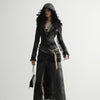 Classy Black Slim-Fit Suede Overcoat with Ruffle Detail - Women's Fashion