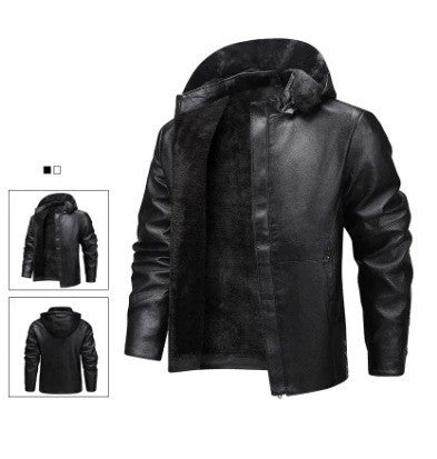 Leather Coat Men's Autumn And Winter Fleece-lined Thickened