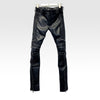 Slim-fit Black Sheepskin Leather Zip Trousers for Men, Avant Garde Style, Casual Fashion, Youthful Appeal