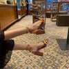 Elegant Roman Inspired Open Toe High Heel Sandals in Beige and Red