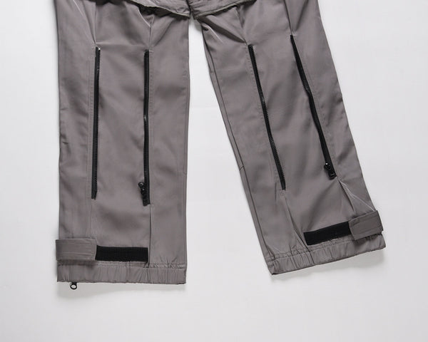 Functional Zip Nylon Trousers with Detachable Pockets in Black and Grey - Skinny Fit Acrylic Pants for Men