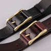 Brass Buckle Men's Belt Casual Denim, black/brown colors, 105cm-125cm sizes, copper pin buckle, first layer cowhide, male fashion.