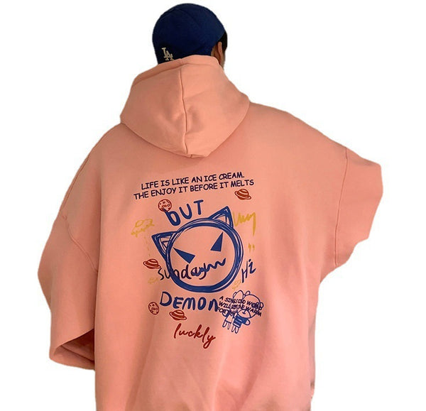 Men's Hooded Sweater in Padded Velvet - Comfy Loose Pullover Coat - Various Colors - Winter Clothing - Large Sizes