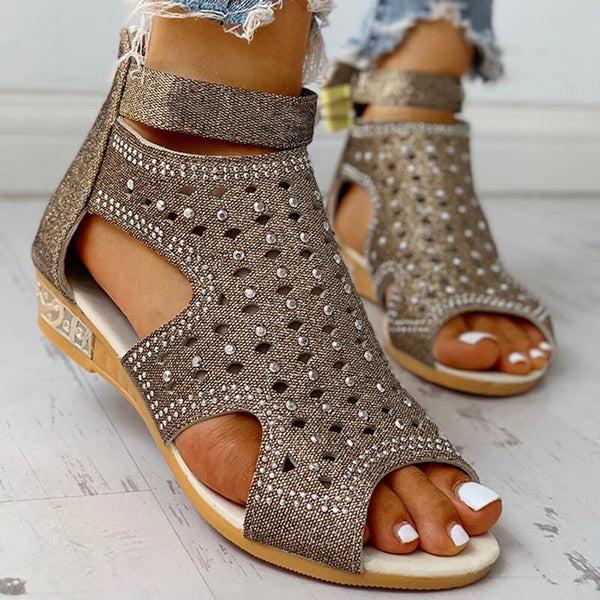 Elegant Women's Rhinestone Open Toe Wedge Sandals