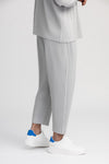 Men's Comfort-Fit Drawstring Trousers in White-Grey, Quick-Drying & Wrinkle-Resistant - Asian Sizes, Male Fashion.