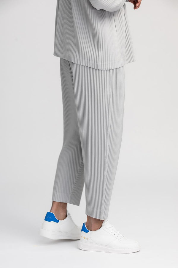 Men's Comfort-Fit Drawstring Trousers in White-Grey, Quick-Drying & Wrinkle-Resistant - Asian Sizes, Male Fashion.