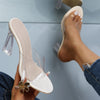 Elegant Mid-Heel Crystal Accent Transparent Slippers in White - Women's Fashion Footwear with Square-Headed Design