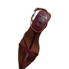 Women's Gold Wedge Summer Sandals with Thin Strap in Creamy-White & Wine Red - Pointed Toe, Ankle-Strap Buckle, Microfiber Lining