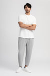 Men's Comfort-Fit Drawstring Trousers in White-Grey - Quick-Drying, Wrinkle-Resistant Casual Pants for Men