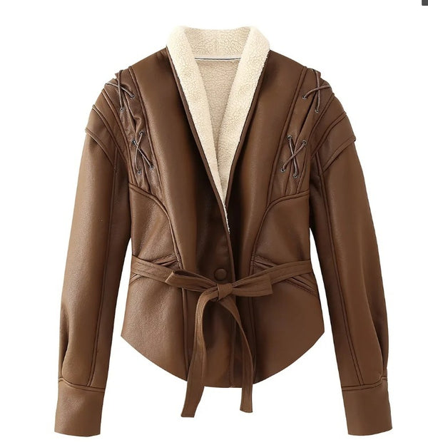 Chic Faux Leather Jacket for Women in Retro Style