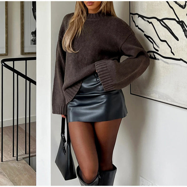 Cozy Autumn Winter Solid Pullover Sweater - Casual Loose Fit - Polyester - Long Sleeves - Winter Fashion Women's Clothing