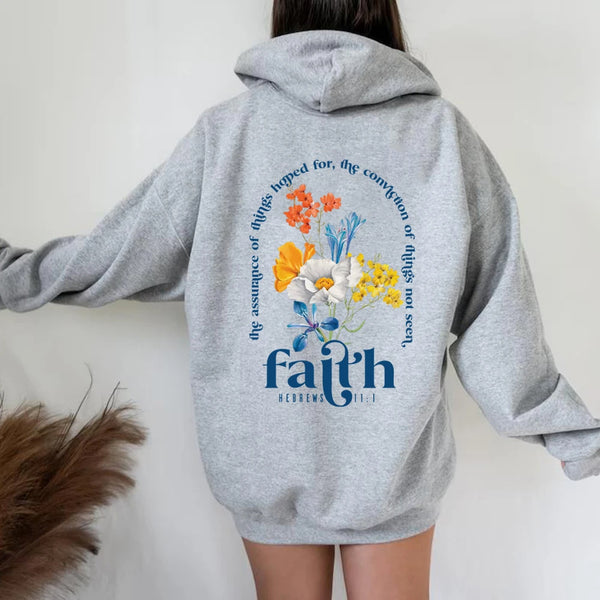 Christian Aesthetic Hoodie with Inspiring Bible Verse Print in Grey - Women's Polyester Pullover