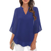 Women's Radiant Petal-Sleeve V-neck Chiffon Top in Royal Blue, Wine Red, Emerald, Brick Red, Peach, Black - Casual & Chic Fashion Piece