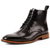 Men's High-Top Lace-Up Leather Boots - British Cowhide Style, Comfortable & Durable for Men's Fashion (Black/Dark Brown)