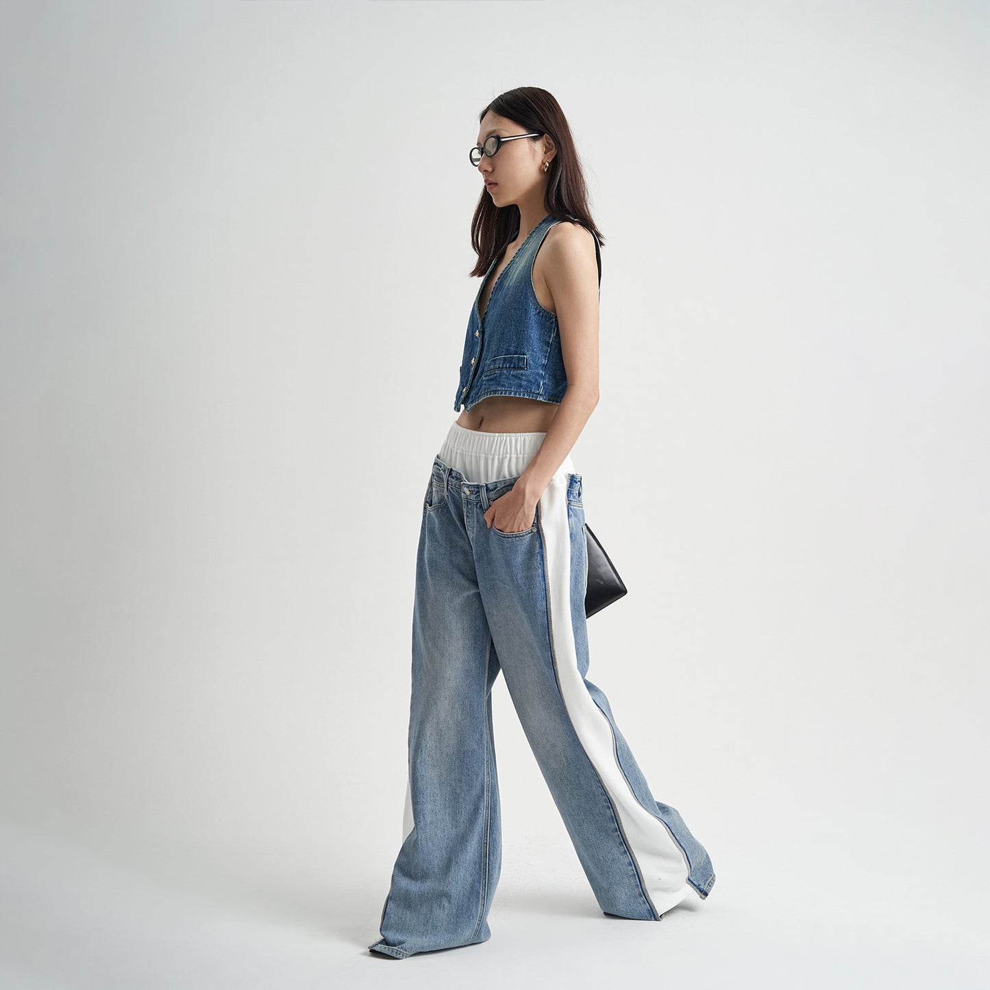 Women's Patchwork Jeans High Waist Loose Trousers