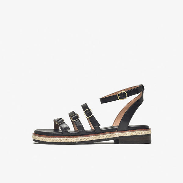 Women's Chic Retro Chunky Heel Sandals, Leather with Rubber Sole, Comfortable and Stylish Footwear, Modest Heel Height