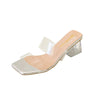 Women's Crystal Embellished Slip-on Sandals with Thick Heel in Black, Pink, or Silver