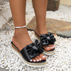 Women's Wedge Bow Slippers in Black and White - Leather Lined Casual Footwear - Size 36-42 - PU Leather - Includes Premium Sandals
