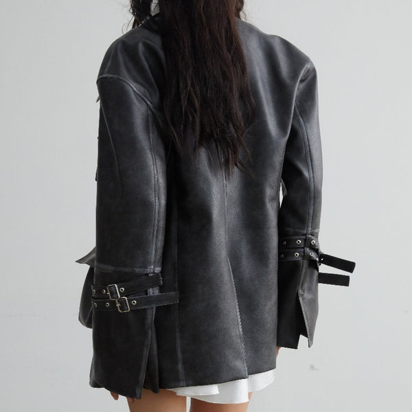 Faux Leather Jacket with Retro 3D Pockets - Black S, M, L