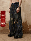 Stylish Mid-Waist Stained Cotton Jeans for Trendy Ladies - Blue 3D Cut Denim Fashion for Four Seasons Casual Outfits.