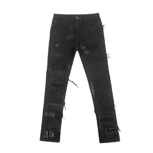 Fashionable Distressed Denim Jeans in Blue, Mid-waisted High Street Style with Tassels - Sizes 1-6. Premium-quality urban chic.