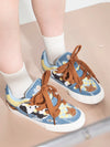 Trendy Cow-Print Denim Canvas Sneakers for Youth and Couples, Cow-Patterned Lace-up Shoes.