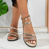 Chic Roman Style Plus Size Women's Sandals with Buckle Strap in Champagne Color. Trendy fish-mouth design for ultimate comfort.