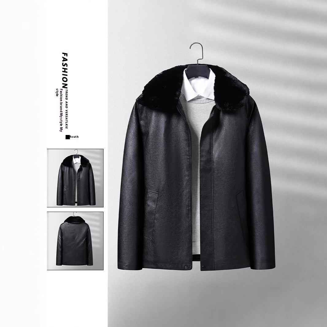 Leather Coat Men's Autumn And Winter Fleece-lined Thickened